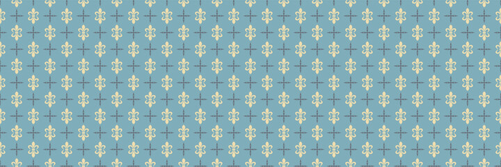 Modern background pattern in vintage style on blue background. Seamless wallpaper texture. Vector image