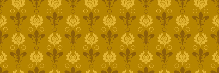 Abstract background pattern with floral ornament on gold background. Seamless wallpaper texture. Vector illustration