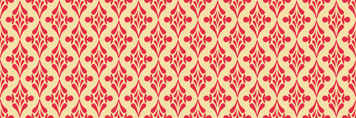 Elegant background pattern with red ethnic decorative ornament on beige background. Seamless pattern for wallpaper design, texture. Vector image