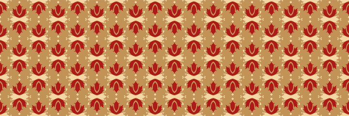 Floral background pattern in ethnic style on gold backdrop. Vector image
