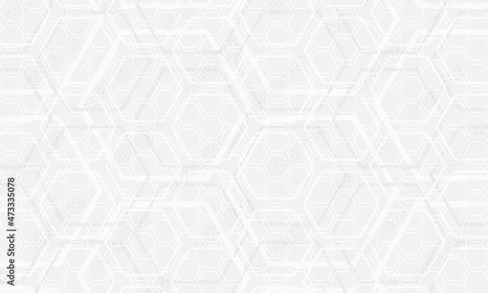 Aufkleber Light gray hexagonal technology vector abstract background. White hexagon patern futuristic modern background. White honeycomb texture grid. Vector illustration.