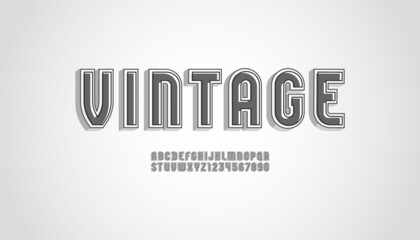 Vintage gray alphabet, old font, retro letters and numbers, vector illustration 10EPS