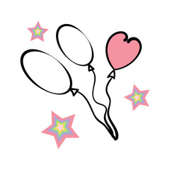 Different balloons. Inflatable balls on a string. 