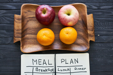 breakfast proper nutrition diet plan lifestyle wooden background