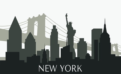  Seamless silhouette of New York. City landscape with buildings. City landscape. Black-white silhouette. Modern city with layers. Flat style vector illustration.