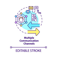 Multiple communication channels concept icon. Multi-channels services. People connecting network abstract idea thin line illustration. Vector isolated outline color drawing. Editable stroke