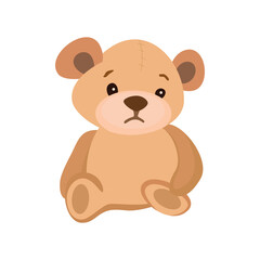 Soft teddy stuffed. Teddy bear toy, vector drawing