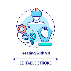 Treating with VR concept icon. Pain and stress relief. Virtual reality healthcare method abstract idea thin line illustration. Vector isolated outline color drawing. Editable stroke