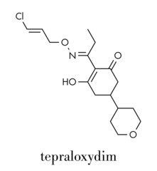 Tepraloxydim herbicide molecule. Skeletal formula.