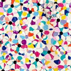 Gordijnen abstract colorful background pattern, with circles, floral ornaments, paint strokes and splashes © Kirsten Hinte