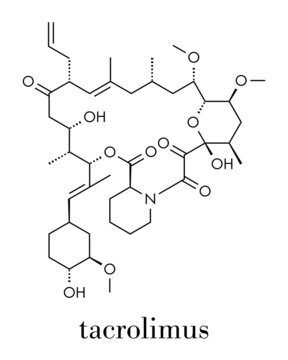 Tacrolimus (fujimycin, FK-506) Immunosuppressant Drug Molecule. Skeletal Formula.