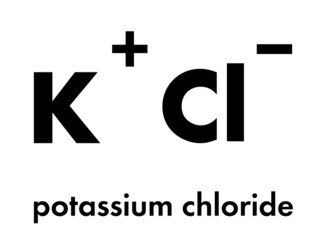 Potassium chloride (KCl) salt, chemical structure.