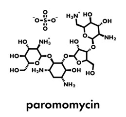 Paromomycin aminoglycoside antibiotic drug molecule. Skeletal formula.