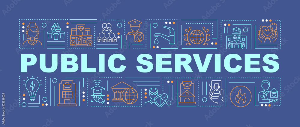 Aufkleber public services innovations word concepts banner. infrastructure support. infographics with linear i