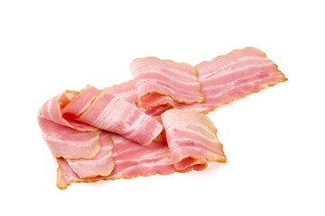Smoked bacon slices, isolated on white background.