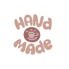 Hand made lettering for pottery school.Decoration speech bubble.Expression for wall and t-shirt.doodle emblem logo isolated.gentle colour.Hobby decorative symbol sticker.