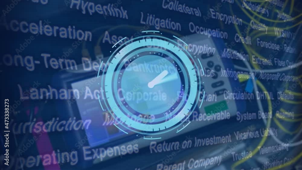Aufkleber animation of text and moving clock over server