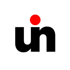 UIN company name initial letters monogram with red dot.