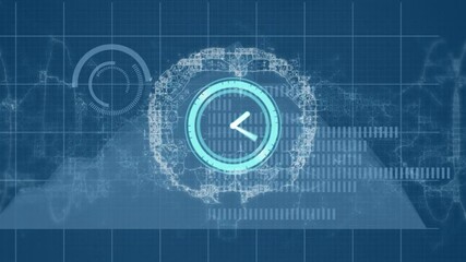 Animation of moving clock over digital brain - Powered by Adobe