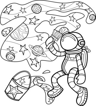 Coloring page for children and adults. Cosmic worries