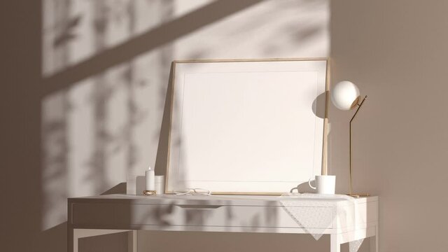 Blank wood a5 frame mockup interior background, looped motion