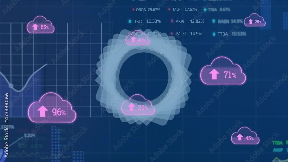 Poster animation of clouds with growing number over data processing