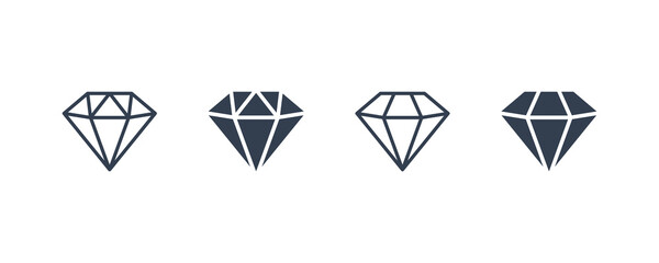 Diamond Icons Set with Filled and Outline Style isolated on White Background. Flat Vector Icon Design Template Elements.