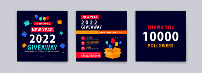 New year giveaway. Happy new year 2022 banner. Banner vector illustration for background, greeting card, and postcard.