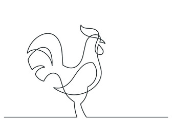 Continuous line drawing of rooster on white background. Vector illustration.
