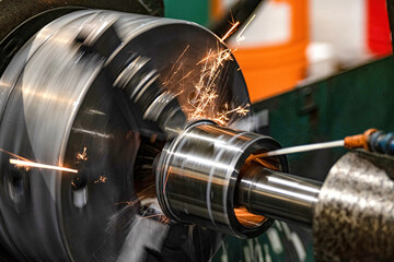 Grinding the hole on a cylindrical grinder with coolant.