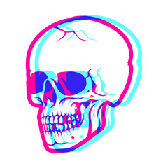 skull with overprint effects on white background Design element for logo, poster, card, banner, emblem, t shirt. Vector illustration.