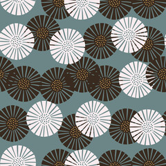 Seamless pattern abstract flowers on gray background. Vintage texture of plants for textile design.