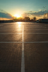 Car parking lots with white marking lines outdoors