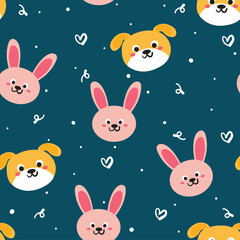 Seamless pattern cute cartoon of puppy and bunny. spring collection wallpaper, for fabric print and scarf