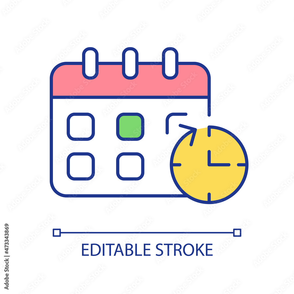 Poster calendar and clock rgb color icon. checking scheduled tasks. booking appointments. reminder date and