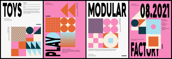 Brutalist Poster Design Template With Abstract Geometric Shapes
