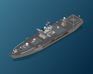Isometric Illustration, LCC-19 Blue Ridge class command ship