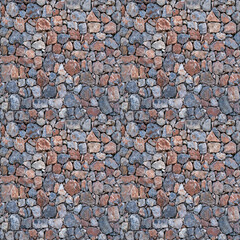 Seamless texture of masonry stone wall made of natural multicolored stone of various sizes. Four fragments in one.