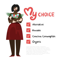 Young African-American girl with vitiligo skin. Illustration manifesto choice of environmental friendliness.