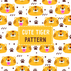 Obraz premium Cheerful cute tigers. Seamless vector pattern on a white background