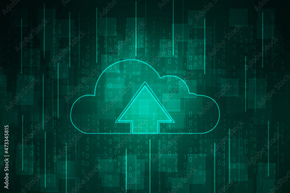 Poster 3d rendering cloud with uploading downloading arrow