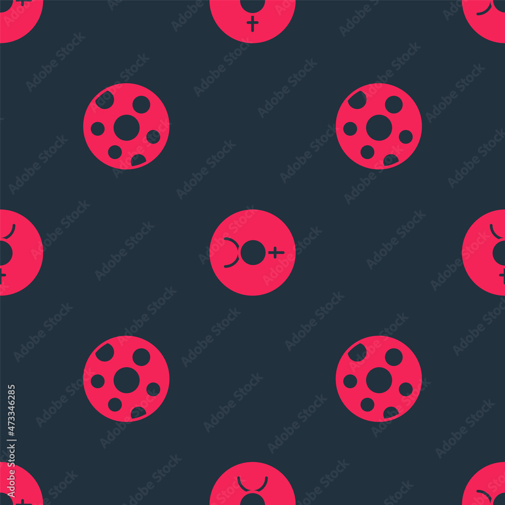 Poster set full moon and symbol mercury on seamless pattern. vector