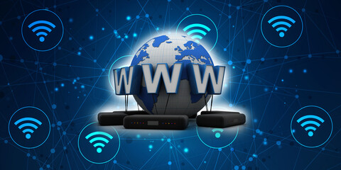 3d rendering Transmitter WiFi with www