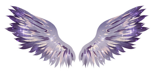 Beautiful magic glittery violet purple angel wings. raster illustration