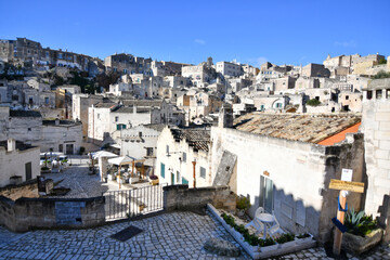 Fototapeta na wymiar Old houses in a street of Matera, an old city in the Basilicata region, Italy.