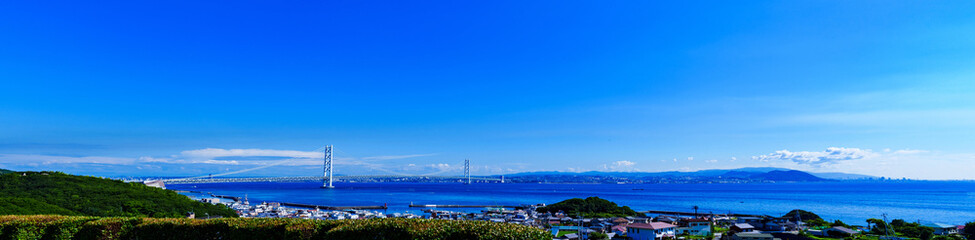 明石海峡大橋　瀬戸内海　パノラマ　【 淡路島 側からの 風景 】