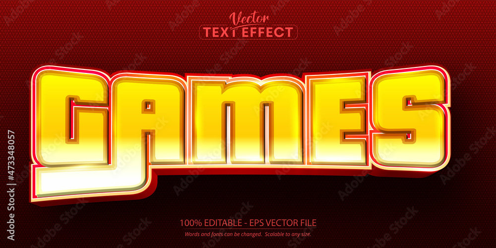 Wall mural games text effect, editable yellow color cartoon text style