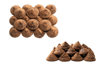 Chocolate truffles isolated on a white background.