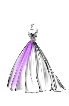 Fashion sketch. Stylish dress on mannequin against white background, illustration