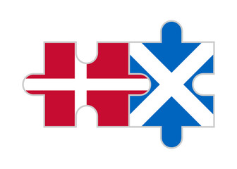 puzzle pieces of denmark and scotland flags. vector illustration isolated on white background